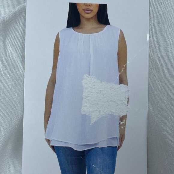 Cristina B XXL White Sleeveless Blouse 60% Viscose 40% Polyester d0265 - Picture 3 of 8